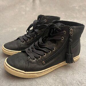 UGG Shoes High Top Blaney Sneakers Womens 6 Black Leather Side Zippers 1009885
